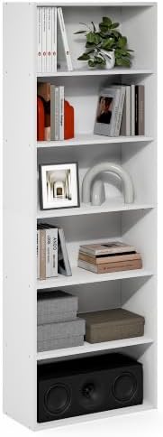 Furinno PASIR 6-Tier Book Shelf, Open Shelves Bookshelf, White