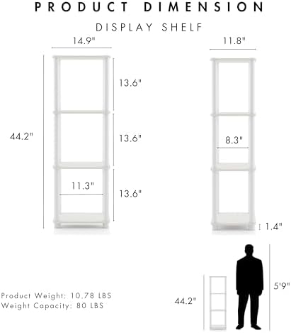 Homes: Inside + Out Apexa Modern 4-Tier Narrow Shelving Units, Collectibles Display Shelves, Easy Assembly Standing Shel