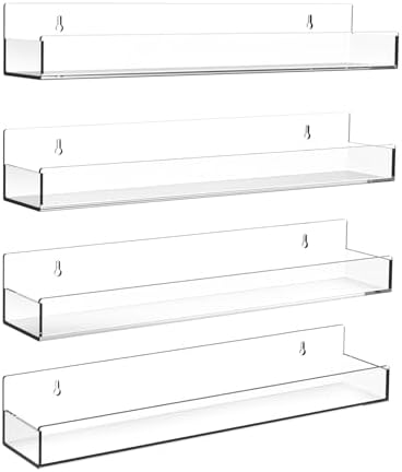 4-Pack Acrylic Spice Rack 15 Inch Wall Mount with Removable Guards