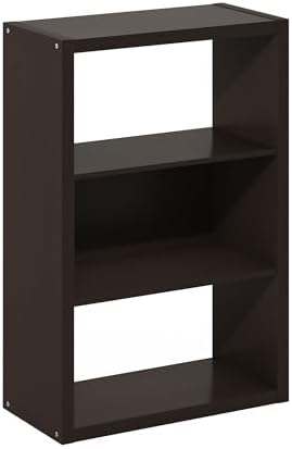 Furinno Viola 3-Tier Book Shelf, Extra Thick Frame Bookshelf, Dark Oak