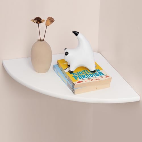 Gieanoo White Corner Wall Shelf 10inch Solid Oak Wood Floating Corner Shelf with Wire Hole Corner Wall Storage Display S