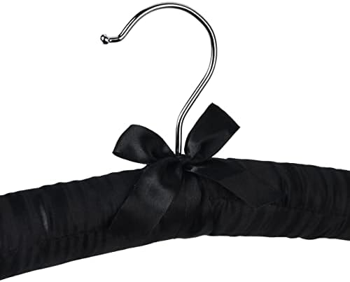 Black Satin Padded Sweater Hangers 10 Pack, Blouse Hanger with Thick & Soft Foam for Bridal Wedding Dress Lingerie, Smoo