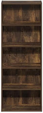 Furinno Basic Book Shelf, 5-Tier Bookshelf, Storage Organizer Bookcase with Open Shelf, 7 x 17 x 44, for Living Room, Be