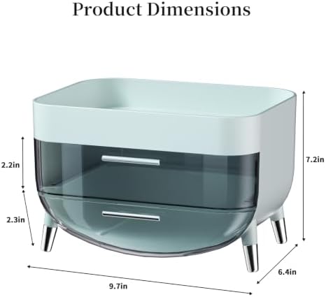 Jywantful Vanity Makeup Organizer, Mint Blue Skincare Storage with 2 Drawer