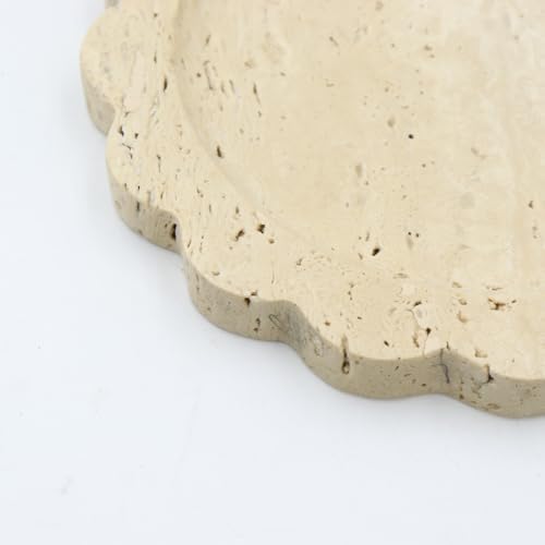 Round Marble Decorative Tray with Scalloped Edge, Luxury Natural Stone Bathroom Vanity Tray, Dresser Top Perfume Coffee 