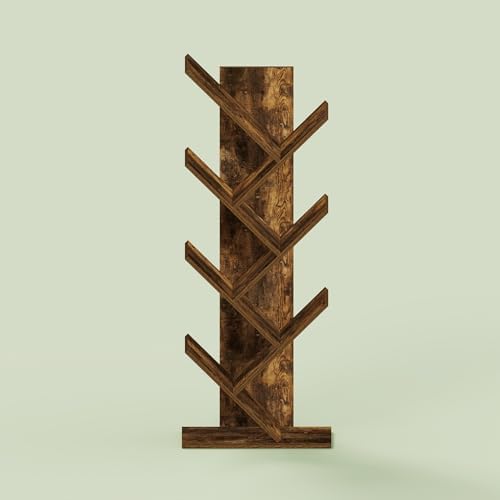 Ipoh Tree Book Shelf, 7-Tier Tree Bookcase, for Narrow Space, Books, CDs, Magazines, Rustic Brown