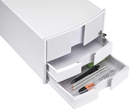 HAN IMPULS 2.0 Drawer Box Lockable with 3 Closed Drawers for DIN A4/C4 Including Labelling Labels, Document Box, Base with Pull-Out Lock, Furniture-Friendly Rubber Feet, 1018-12, White