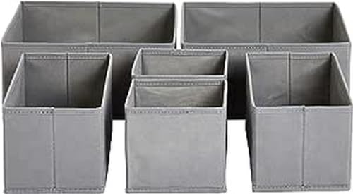 Amazon Basics Cloth Drawer Storage Organizer Boxes for Socks, Underwear and Baby Items Gray (Pack of 60)