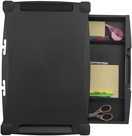 Kantek Wide Deluxe Two-Level Monitor Stand With Drawer, 20" X 13.25" X 3" To 6.5", Black, Supports 50 Lbs