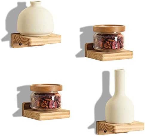 Freezing point Small Floating Shelf for Wall Set of 4 Natural Wood 4Inch Mini Wall Shelves Decor Plant Display Collectib
