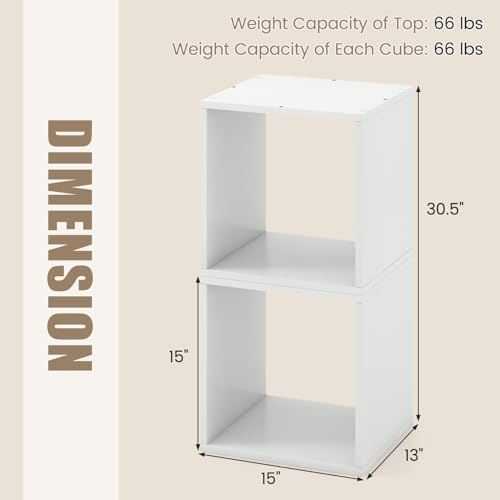 2 Stackable Cubes Bookcase, Wooden Cubby Storage Organizer