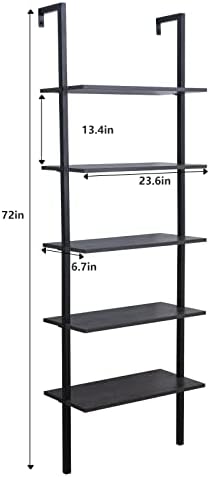 Molblly Modern Ladder Shelf Bookcase, 5-Tier Open Wall-Mounted Bookshelf with Stable Metal Frame, Stand Bookcase Open Di