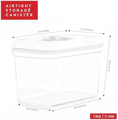 DWËLLZA KITCHEN Airtight Food Storage Containers with White Lids 2L - 4 Pc Clear Plastic Pantry Snacks Kitchen Container, Baking Supplies, 4LB Sugar & Flour Canister BPA-Free