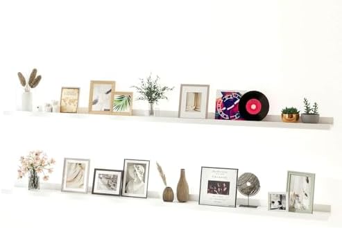 White Floating Shelves for Wall Decor, 71 in Shelf with Lip Set of 2