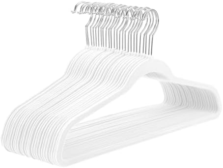 MIZGI White Velvet Hangers 60 Pack,Premium Chrome Clothes Hangers Non-Slip Felt Hangers,Sturdy White Hangers Heavy Duty Coat Hangers,Durable Suit Hangers for Space Saving, No Flocked Hanger Marks