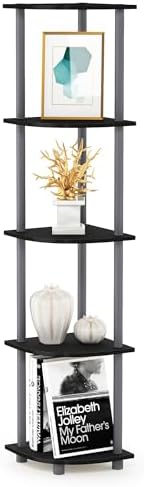 Furinno TURN-N-TUBE Corner Shelf, 5-Tier Corner Bookshelf, Open Storage Shelves, for Organization and Storage, Living Ro