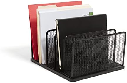 TRU RED Wire Mesh File Organizer, 5-Compartment, Matte Black