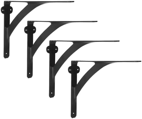 A29 Iron Wall Shelf Brackets, 7.38 x 9.88 in, Black Powder Coat, Set of 4