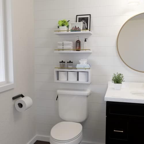 WOPITUES Floating Shelves for Wall with Cube Shelf, Wall Shelves with Metal Rail for Decor, Bathroom Organizers and Stor