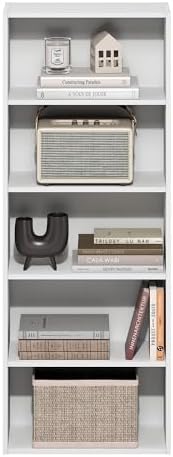 Furinno Basic Book Shelf, 5-Tier Bookshelf, Storage Organizer Bookcase with Open Shelf, 7 x 17 x 44, for Living Room, Be