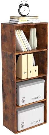 Wooden 4 Cube Storage Organizer, 4 Tier Tall Vintage Bookshelf Freestanding Storage Display Organizer, Versatile Cubes S