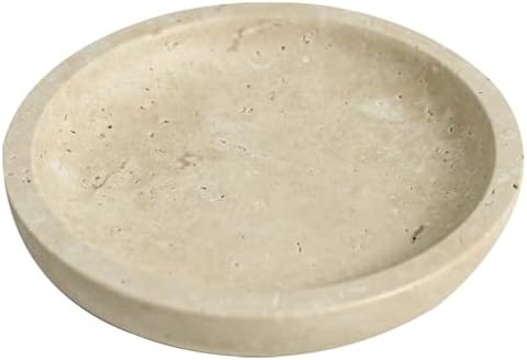 DUANYAN 5.5" Travertine Jewelry Tray for Vanity, Small Stone Trinket Dish