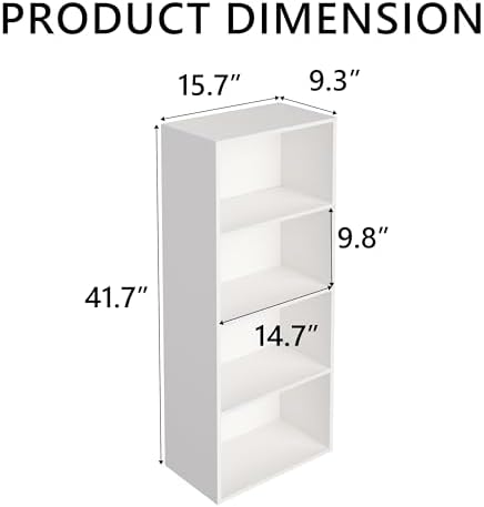 Wooden 4 Cube Storage Organizer, 4 Tier Tall Modern Bookshelf Freestanding Storage Display Organizer, Versatile Cubes Sh