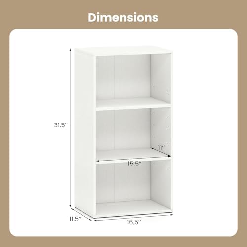 GIANTEX 3 Tier Bookshelf, White Bookcase 3 Shelf, Open Cube Storage Orginazer Cabinet, Multi-Functional Home Office Bedr