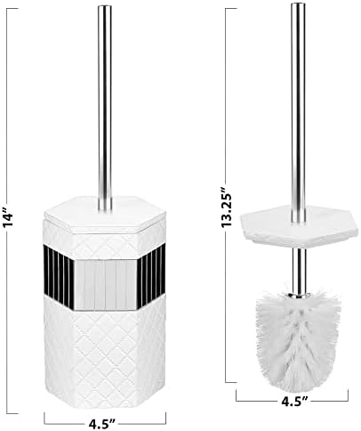 Creative Scents Quilted Mirror Bathroom Toilet Brush Set - White Toilet Bowl Brush and Holder - Good Grip Toilet Bowl Cl