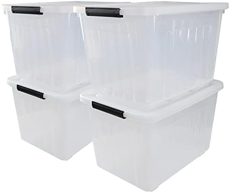 70 Qt Stackable Plastic Storage Bins with Lids, 4 Pack