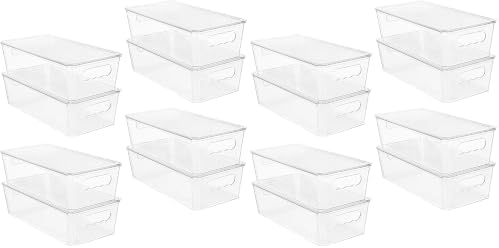 Vtopmart 8pcs Clear Organizers and Storage Bins with Lids, Stackable Plastic Storage Containers with Handles for Fridge,