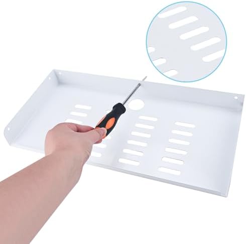 Metal Floating Shelf 16.8 x 8 Inch, Large Wall Mounted Shelf with Lip, Cable Hole & Ventilation Slots for Game Console, 