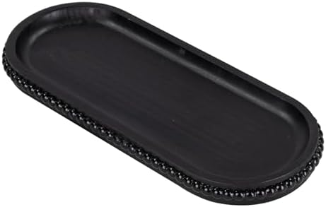 MAONAME Black Oval Long Narrow Tray, 12" x 4.7" Wood Bathroom Vanity Tray