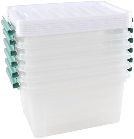 6-Pack Clear Storage Latch Bins, 20 L Plastic Storage Boxes