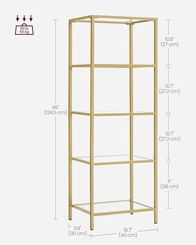 VASAGLE Bookcase Bookshelf, Tempered Glass Bookshelves, Steel Frame
