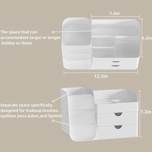 Makeup Organizer for Vanity Skincare Organizers Countertop, All White