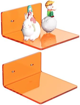 Sezanrpt 6 Inches Small Orange Wall Shelves Set of 2, Wall Mounted Display Shelf Rack for Bedroom, Living Room, Smart Speaker, Clock, Decoration, 2 Pack