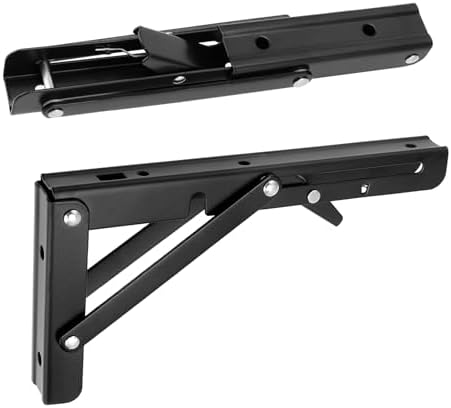 6 PCS 8 Inch Black Folding Shelf Brackets, Folding Shelf Hinge Wall Mounted, Heavy Duty Metal Collapsible Shelf Bracket 
