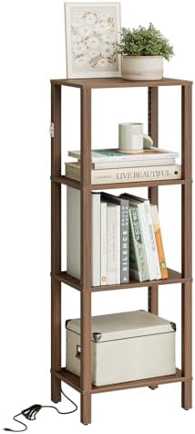 Open Book Shelf with LED Lights, 4 Tier Small Bookshelf, Freestanding Shelf Narrow Bookcase with Open Shelves, 14.96" x 