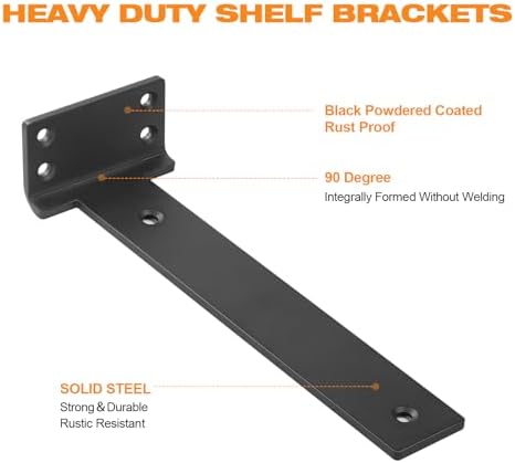 Black Floating Shelf Brackets 10 inch 10 Pack L Brackets for Floating Shelves Metal Heavy Duty Shelf Bracket for DIY She
