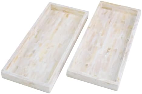 PEMAR Set of 2 Mother of Pearl Bathroom Tray for Counter, 11" Wooden Vanity Tray for Perfume Makeup Kitchen Sink Counter
