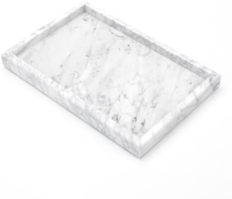 Yew & Tulip Natural Carrara White Marble Vanity Tray, Natural White Marble Serving Tray for Bathroom, Kitchen, Vanity, H