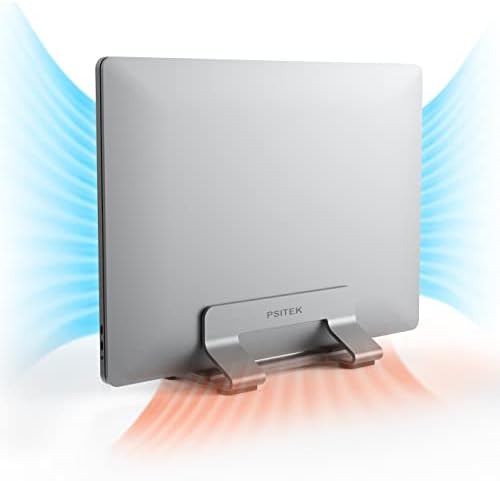Aluminum Vertical Laptop Stand Dock Holder, Adjustable Slot Width 12-42mm, Space-Saving Upright Storage for MacBook and 