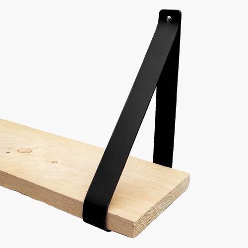 Brute Strength - Leather Shelf Brackets - Black - 4 Pieces - Floating Shelf Set - Wall Brackets - Shelf Straps - Full Gr