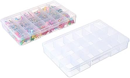 2 Pack Fixed 18 Grids Clear Plastic Compartment Container Case, Transparent Organizer Storage Divider Box with Lid for B