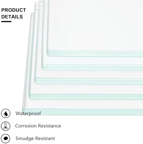 12" W x 48" L - Tempered Rectangle Glass Shelf Without Frame (5 Pieces Set) - 3/16" Thick -Pencil Polished