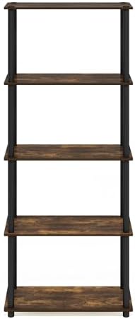 Furinno Turn-N-Tube Storage Shelves, 5-Tier Book Shelf, Corner Shelf, Toolless Open Shelves, for Organization and Storag