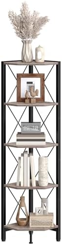 CHOEZON 5-Tier Corner Shelf, Corner Bookcase, 55.2" Tall Vertical Display Rack, Plant Stand, Open Storage Shelf, for Liv