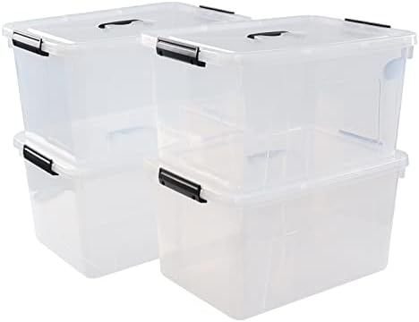 20-Quart Plastic Bins with Lid, Clear Plastic Boxes with Handles, 4-Pack
