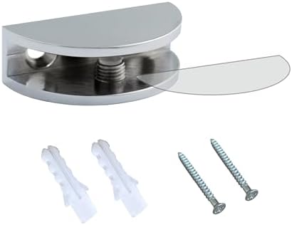 Dulles Glass Floating Shelf Brackets, Rounded Clamps Heavy Duty, Chrome, for Glass, Wood, Acrylic Wall Mounted Shelf Sup